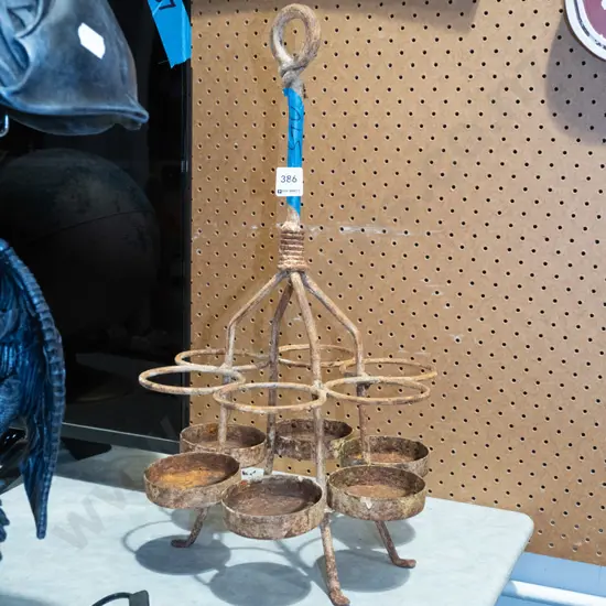 rusty metal wine glass caddy