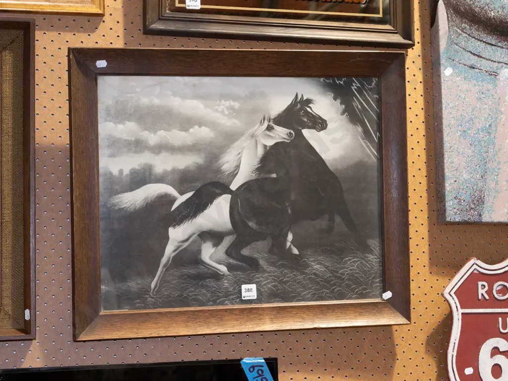framed print - black and white horses - water damage Image 1++