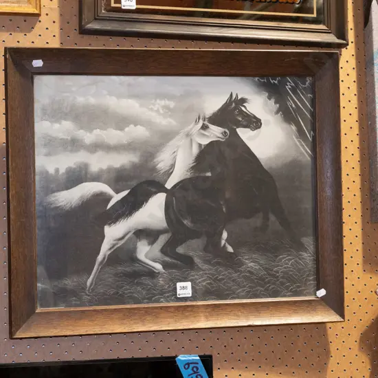 framed print - black and white horses - water damage