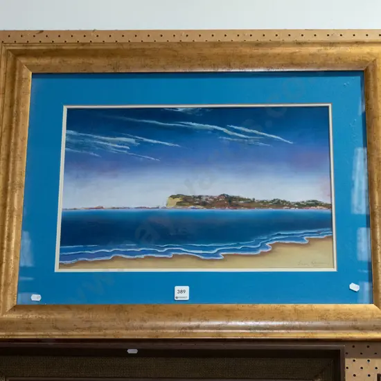 framed mixed media - harbour scene
