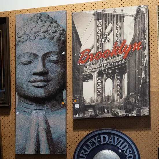 2x framed prints on canvas - buddha, Brooklyn USA - orange dots