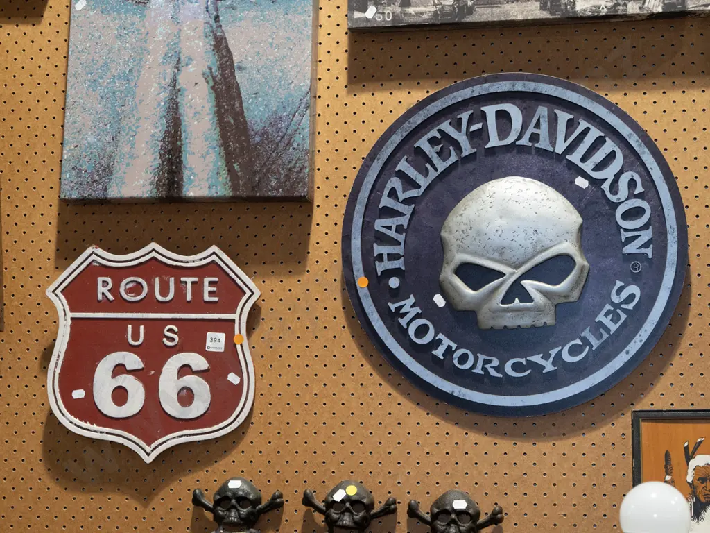 wooden cut out Harley Davidson sign, Route 66 sign Largest Diam440 -orange dots Image 1++
