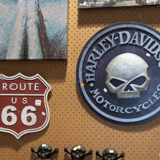 wooden cut out Harley Davidson sign, Route 66 sign Largest Diam440 -orange dots