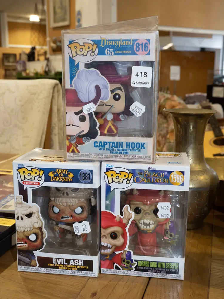 3x Pop Figurines;  Captain Hook, Evil Ash, Horned King With Creeper Image 1++