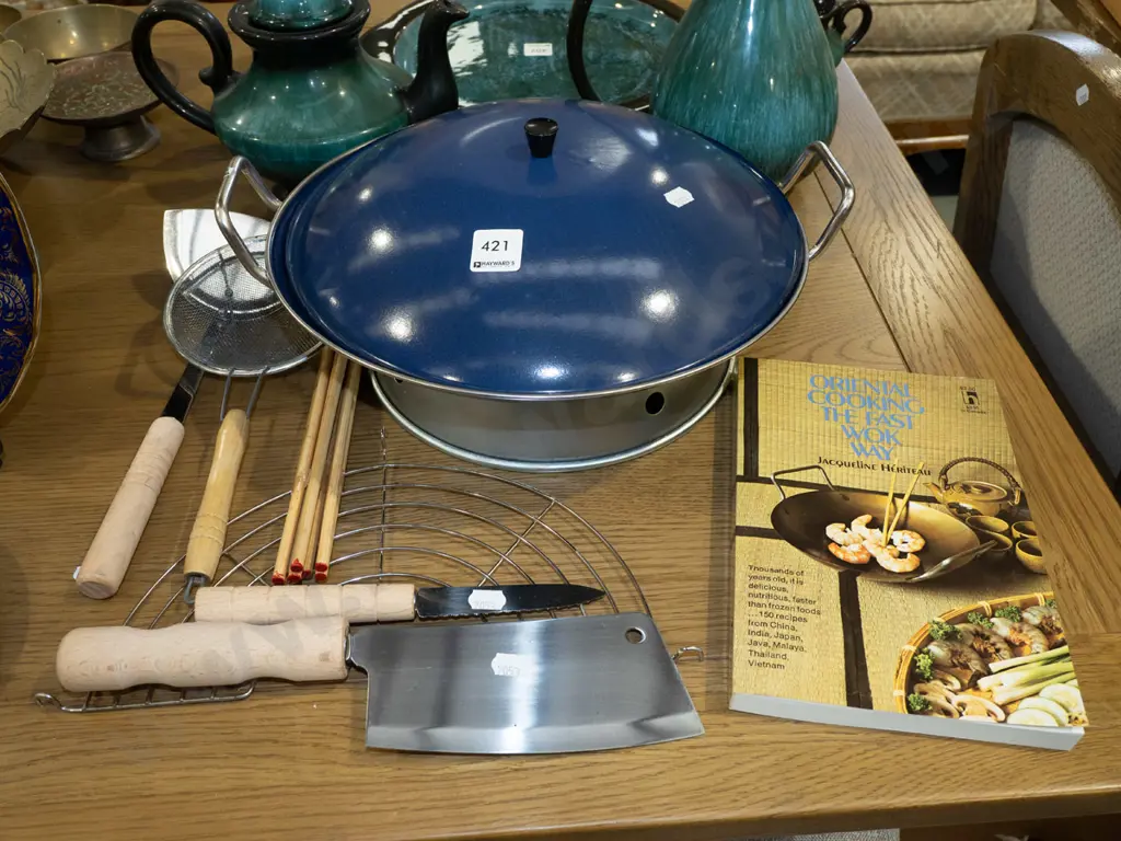 as new wok, various utensils and cookbook Image 1++