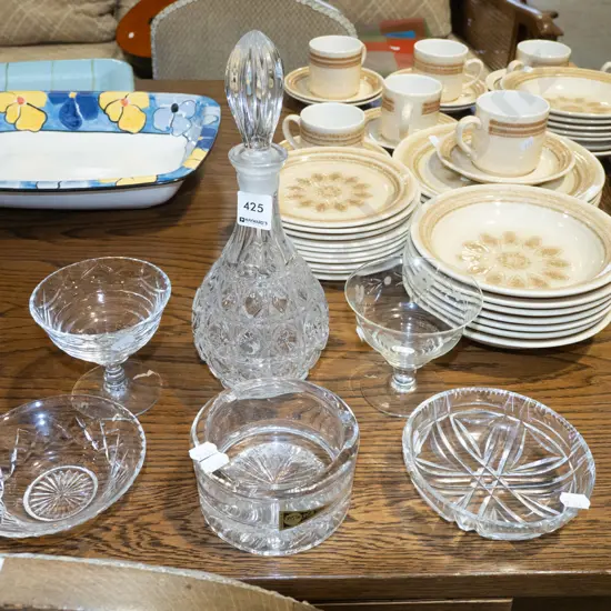 small stoppered decanter, bowls, ashtray