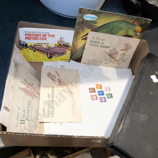 stamp album, various collector card albums