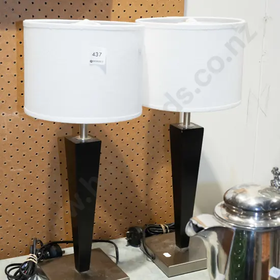 2x chrome and wood based table lamps H480