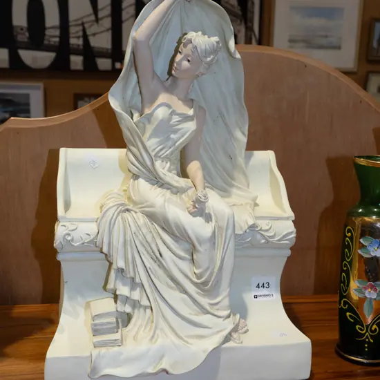 composite figurine - lady on  bench H380