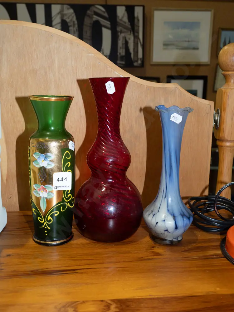3x coloured glass vases Tallest H240 Image 1++