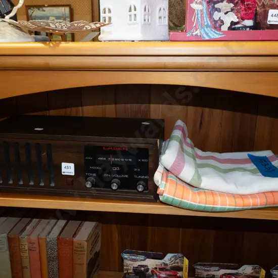 vintage Laser mantel radio, 2x small tablecloths