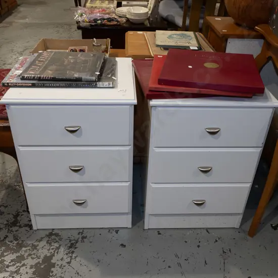 2x mdf melteca 3 drawer bedside cabinets
