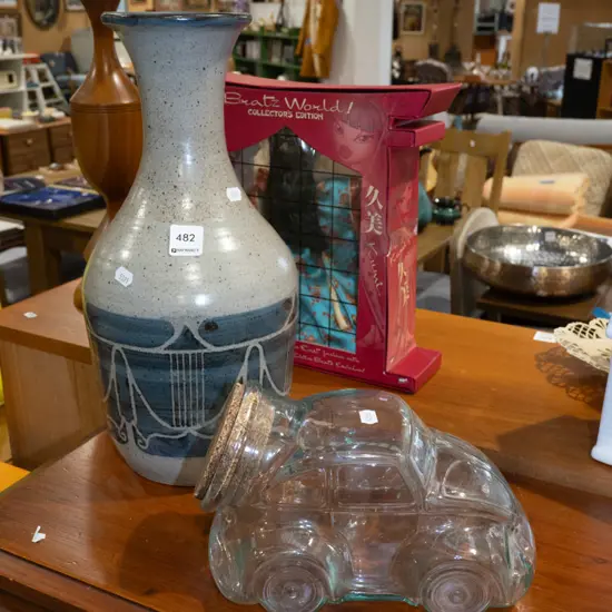 glass VW cookie jar, studio pottery vase H380