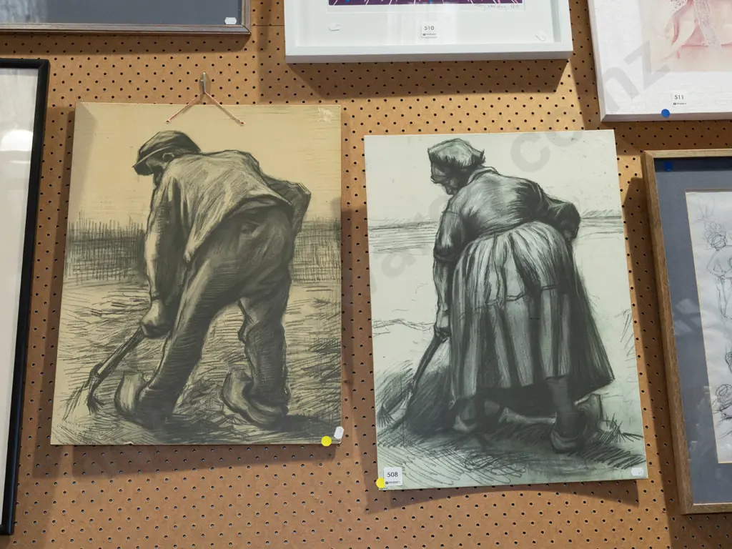 2x van Gogh prints on board - yellow dots Image 1++