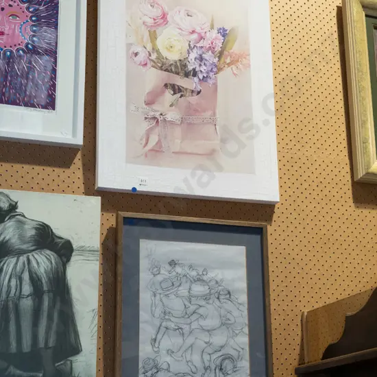 framed floral print on canvas, pencil running race - blue dots