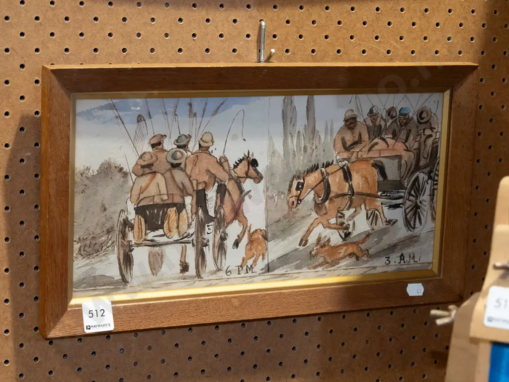 wood framed watercolour - fishing trip Image 1++
