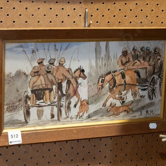 wood framed watercolour - fishing trip