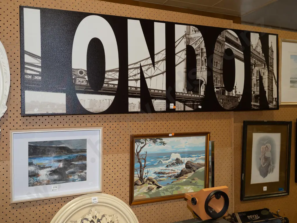 framed London print on canvas, paint by numbers coastal scene - orange dots Image 1++