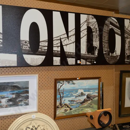 framed London print on canvas, paint by numbers coastal scene - orange dots