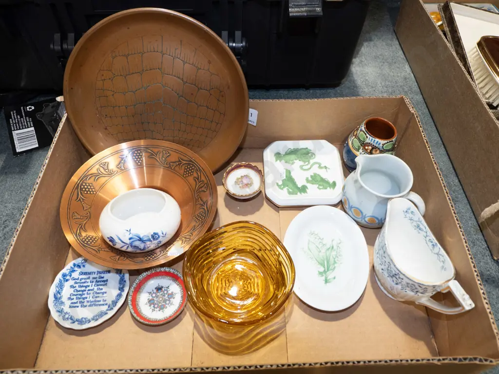 box; brass bowls, creamers, Limoges etc Image 1++