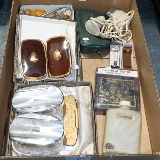box; clothes brushes, electric razor, wallet etc