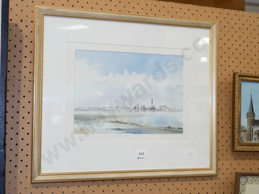 framed watercolour - Auckland sky line Image 1++