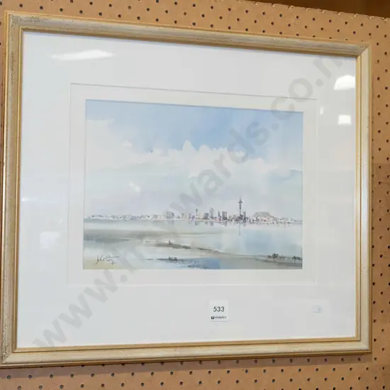 framed watercolour - Auckland sky line
