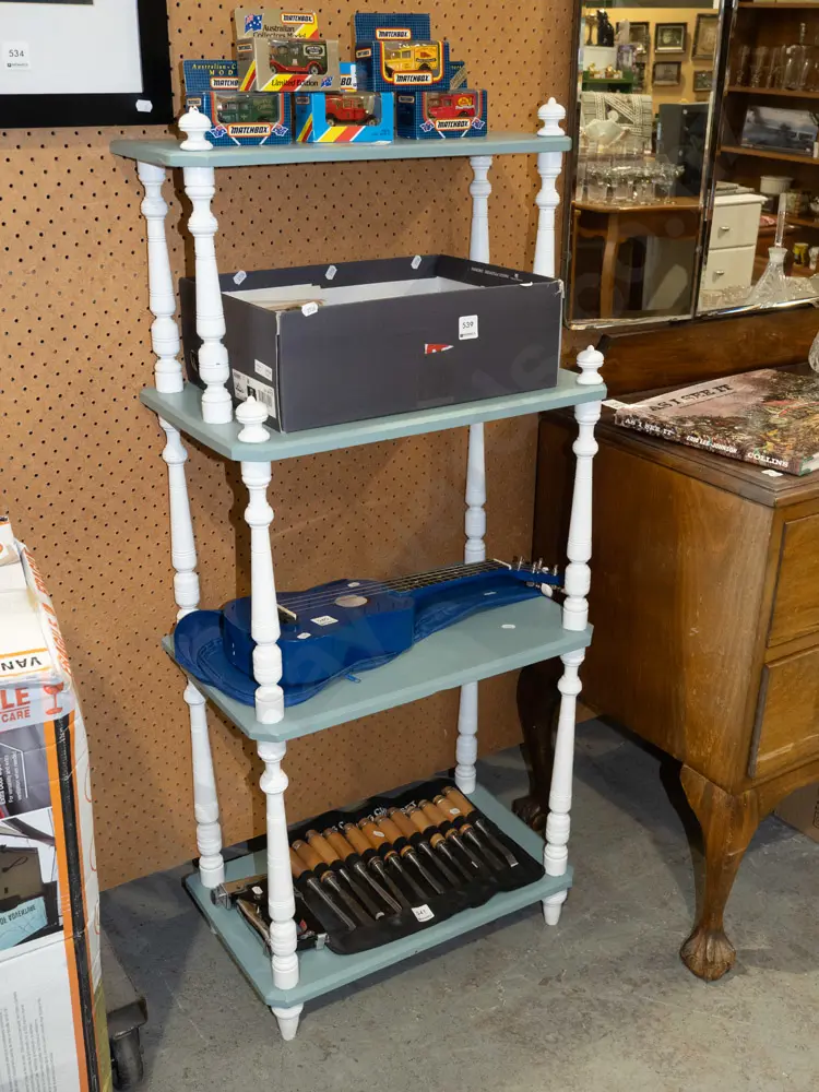white and teal painted 4 tier what not H1130 W510 D300 Image 1++