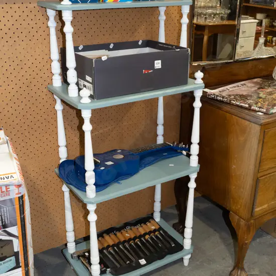 white and teal painted 4 tier what not H1130 W510 D300