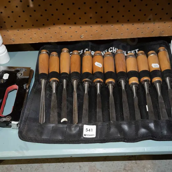 set of carving chisels, staple gun