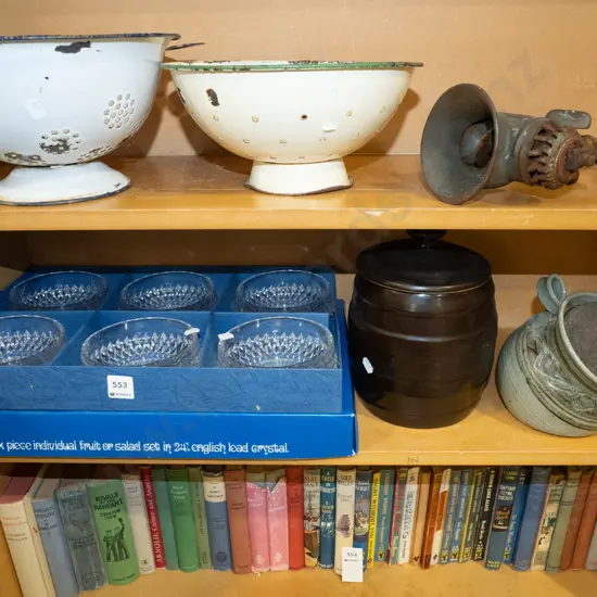 box set of 6x crystal bowls, 2x lidded canisters
