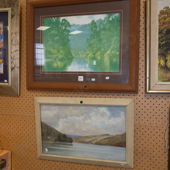 framed watercolour - landscape, framed print - river scene