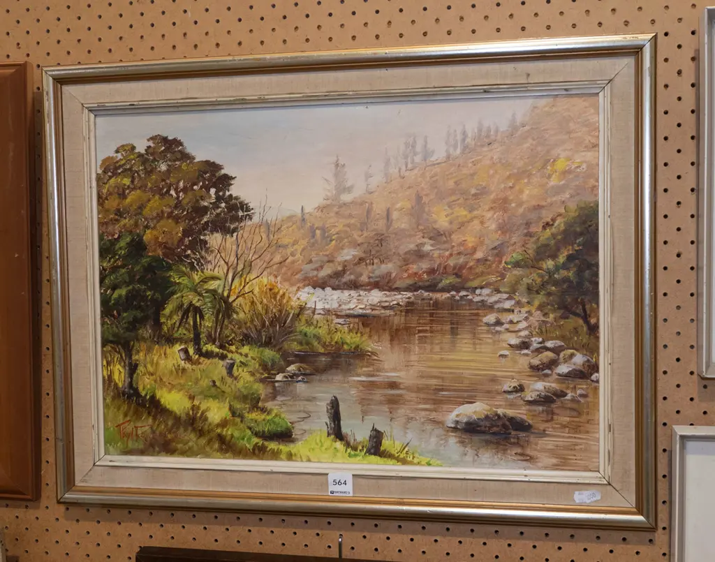 framed oil  - river scene Image 1++