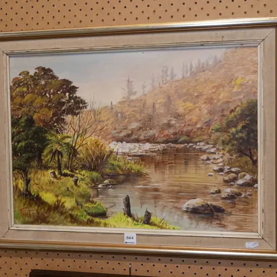framed oil  - river scene