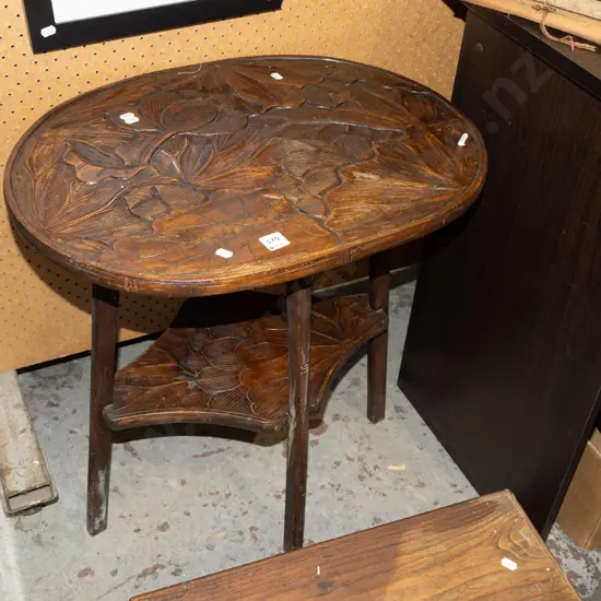 chip carved 2 tier lamp table H600 W590 D430