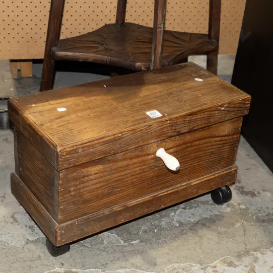 small cedar lidded box on casters H280 W475 D210