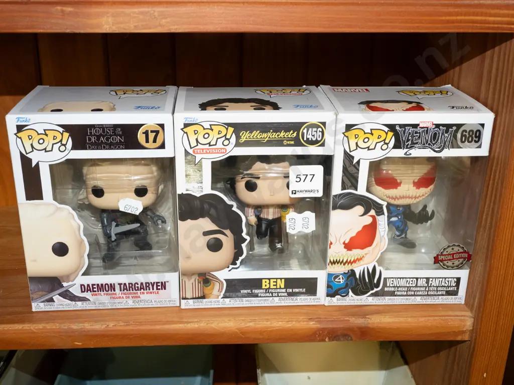 3x boxed Pop Figurines; Daemon Targaryen, Ben, Venomised Mr Fantastic Image 1++