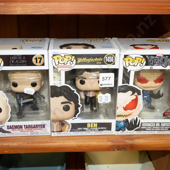 3x boxed Pop Figurines; Daemon Targaryen, Ben, Venomised Mr Fantastic