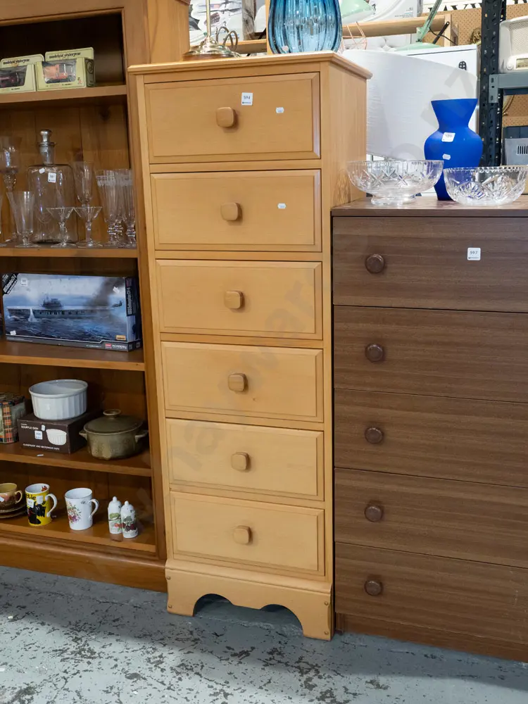 rimu and mdf 6 drawer tall boy H1370 W470 D430 Image 1++