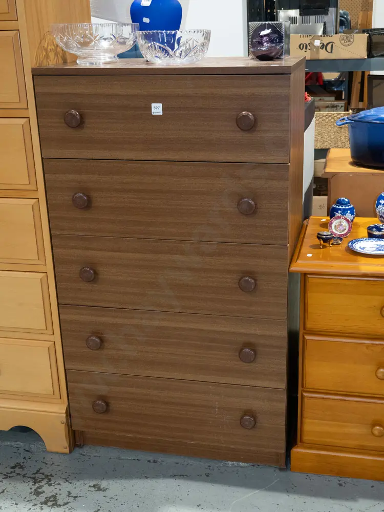 mdf faux veneer 5 drawer chest H1050 W600 D400 Image 1++