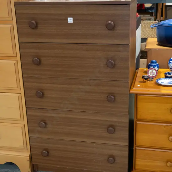 mdf faux veneer 5 drawer chest H1050 W600 D400