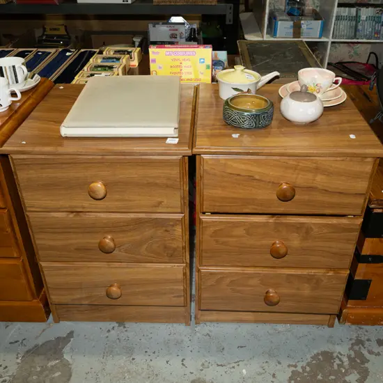 mdf faux veneer pair 3 drawer bedside cabinet