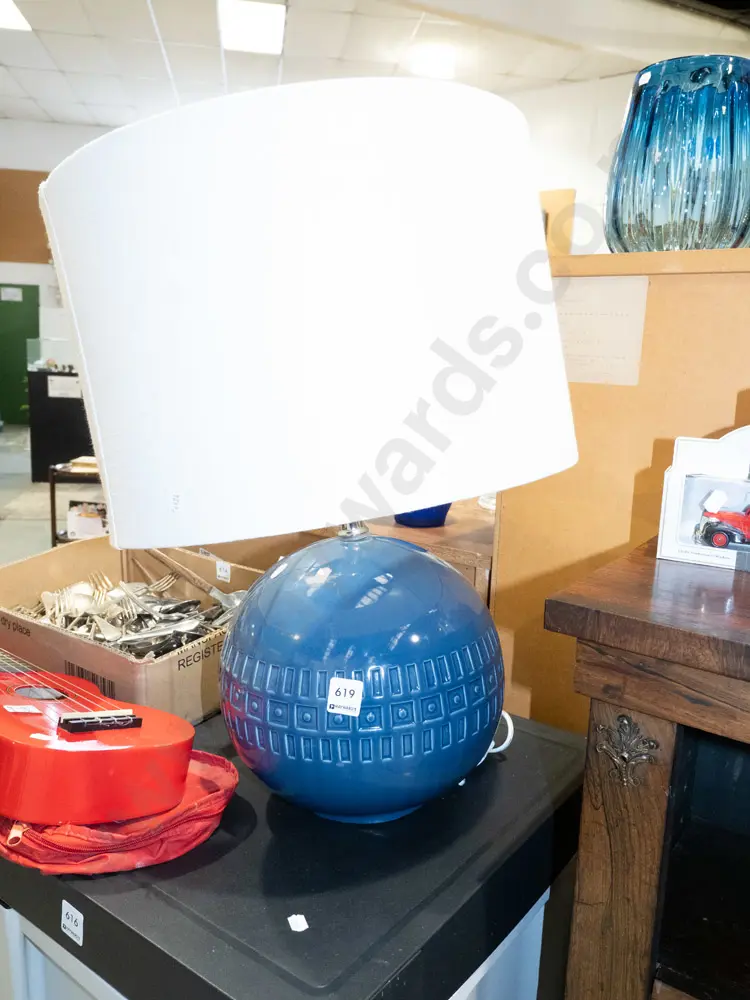 large modern blue ceramic ball based table - shade needs a tighten Image 1++