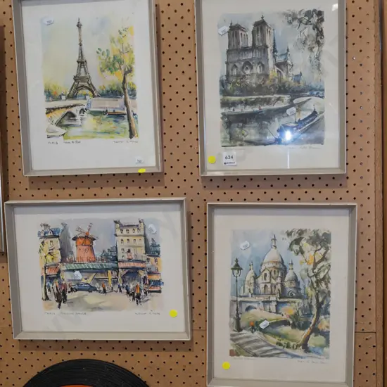 4x framed Paris prints- yellow dots