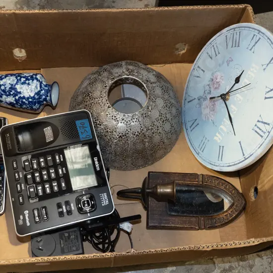 box; cordless phone, vase, tea light candle etc