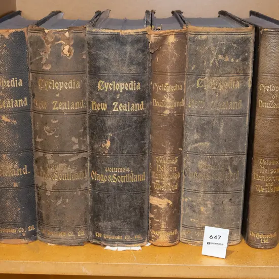 leather bound copies of Cyclopedia of New Zealand