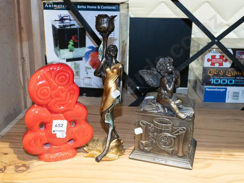 cherub storage box, ceramic tiki, figural candlestick H270 Image 1++