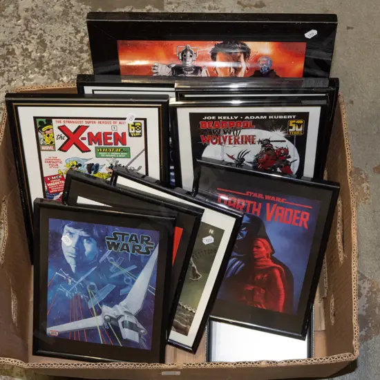 box; various framed movie prints