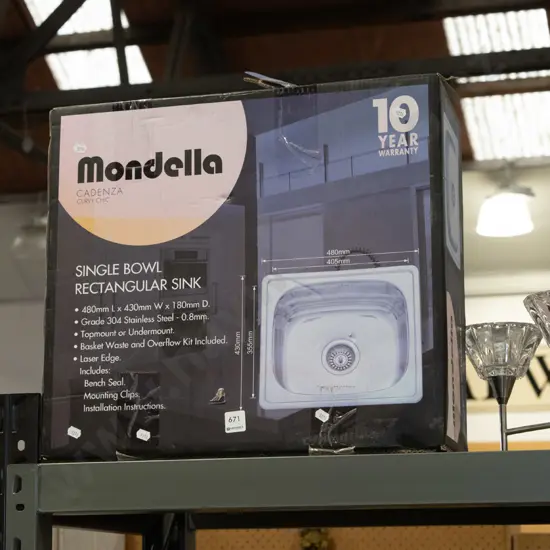 boxed Mondella single bowl rectangular sink