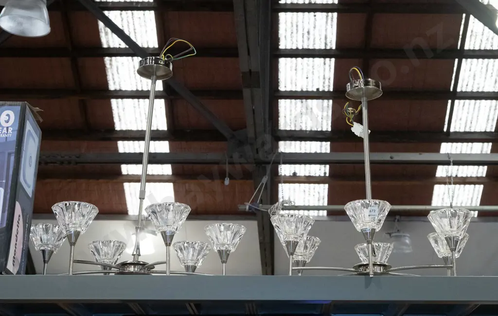 pair of matching 6 light chrome and glass light fittings Image 1++